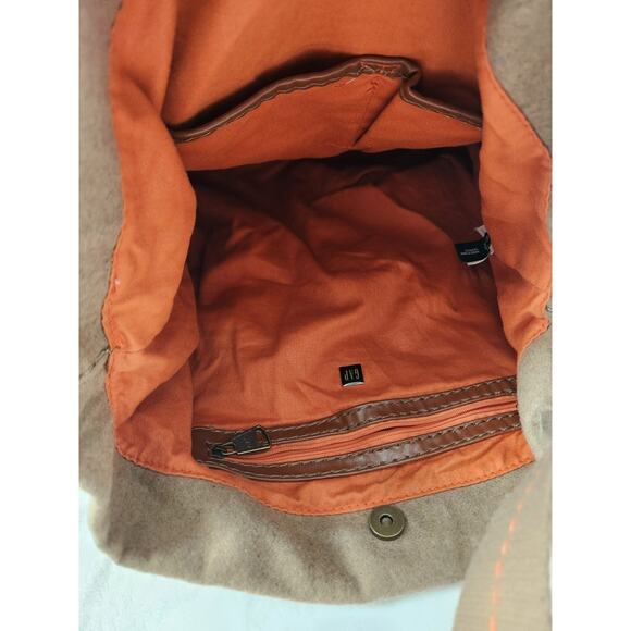 Vintage Y2K GAP Brown Wool Blend Large Tote Handbag Buckles Orange Interior - Picture 5 of 13